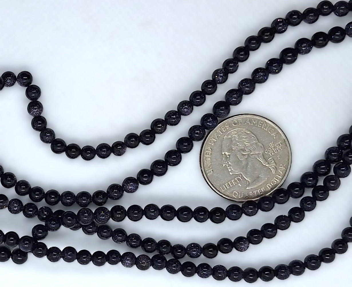 4mm Blue Goldstone Round Gemstone Beads 8-Inch Strand