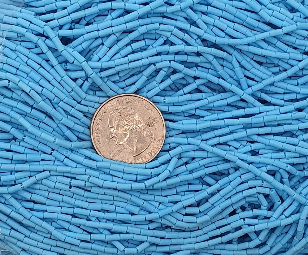 Turquoise Blue Opaque Size 2 Bugle Beads Full Hank
