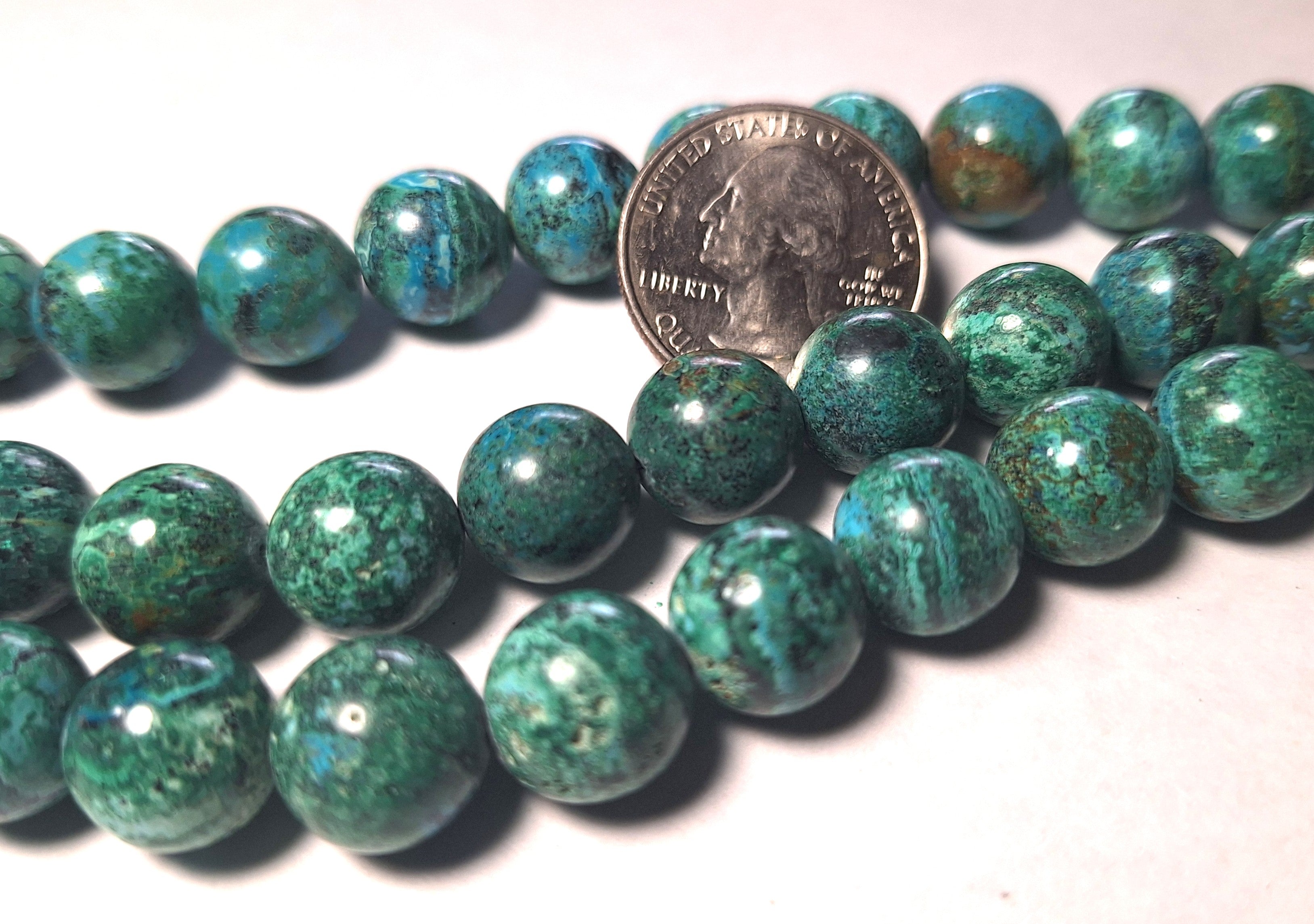 12mm Natural Chrysocolla Round Gemstone Beads 16-Inch Strand