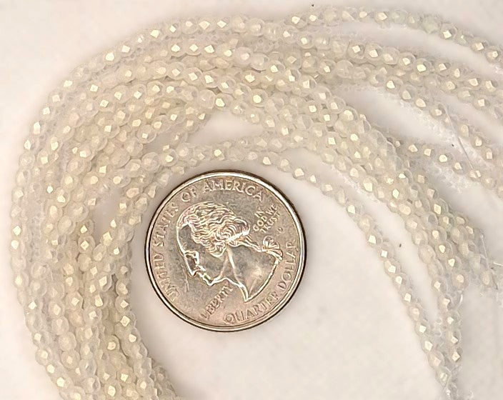 2mm Crystal Clear Gold Suede Fire-Polished Faceted Round Beads 50ct