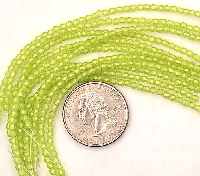 2mm Olivine Green Gold Suede Fire-Polished Faceted Round Beads 50ct