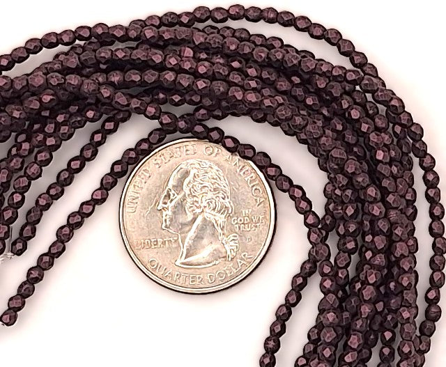 2mm Pink Metallic Suede Fire-Polished Faceted Round Beads 50ct
