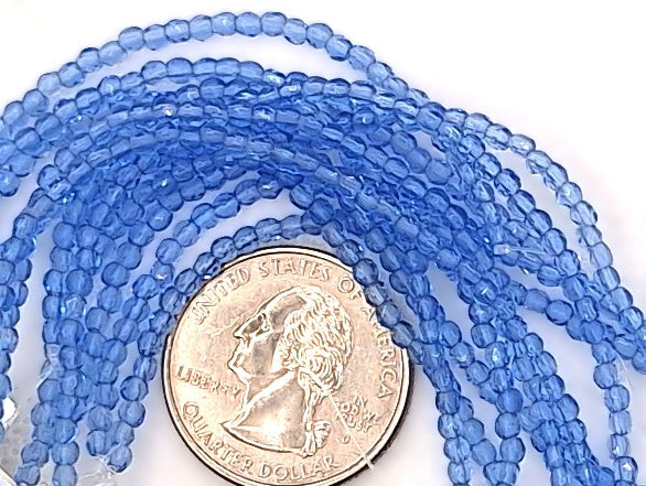2mm Sapphire Blue Transparent Fire-Polished Faceted Round Beads 50ct