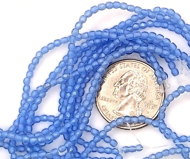 2mm Sapphire Blue Gold Suede Fire-Polished Faceted Round Beads 50ct