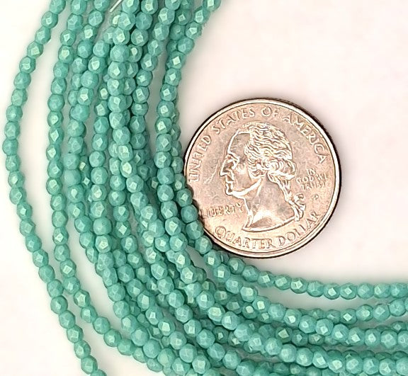 2mm Turquoise Blue Gold Suede Fire-Polished Faceted Round Beads 50ct