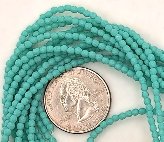 2mm Turquoise Blue Opaque Matte Fire-Polished Faceted Round Beads 50ct