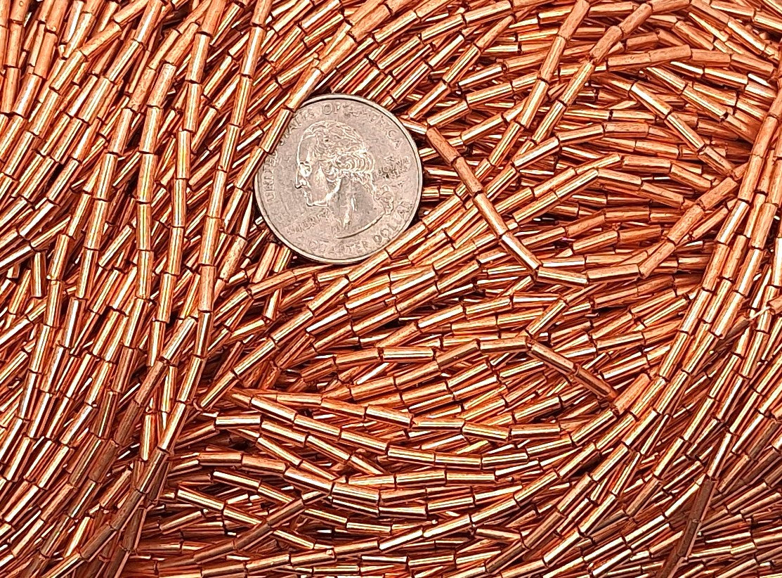 Gold Metallic Size 3 Bugle Beads Full Hank