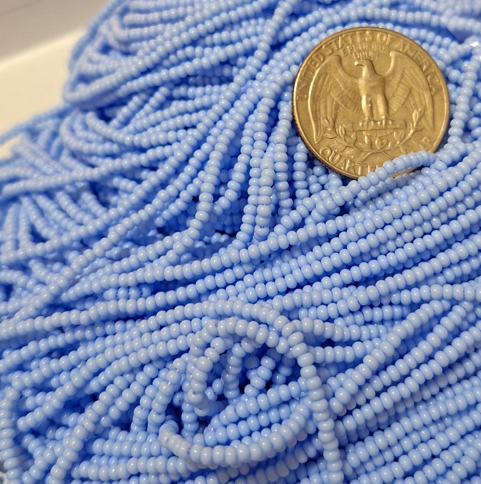 11/0 Pale Blue Opaque Czech Seed Beads Full Hank