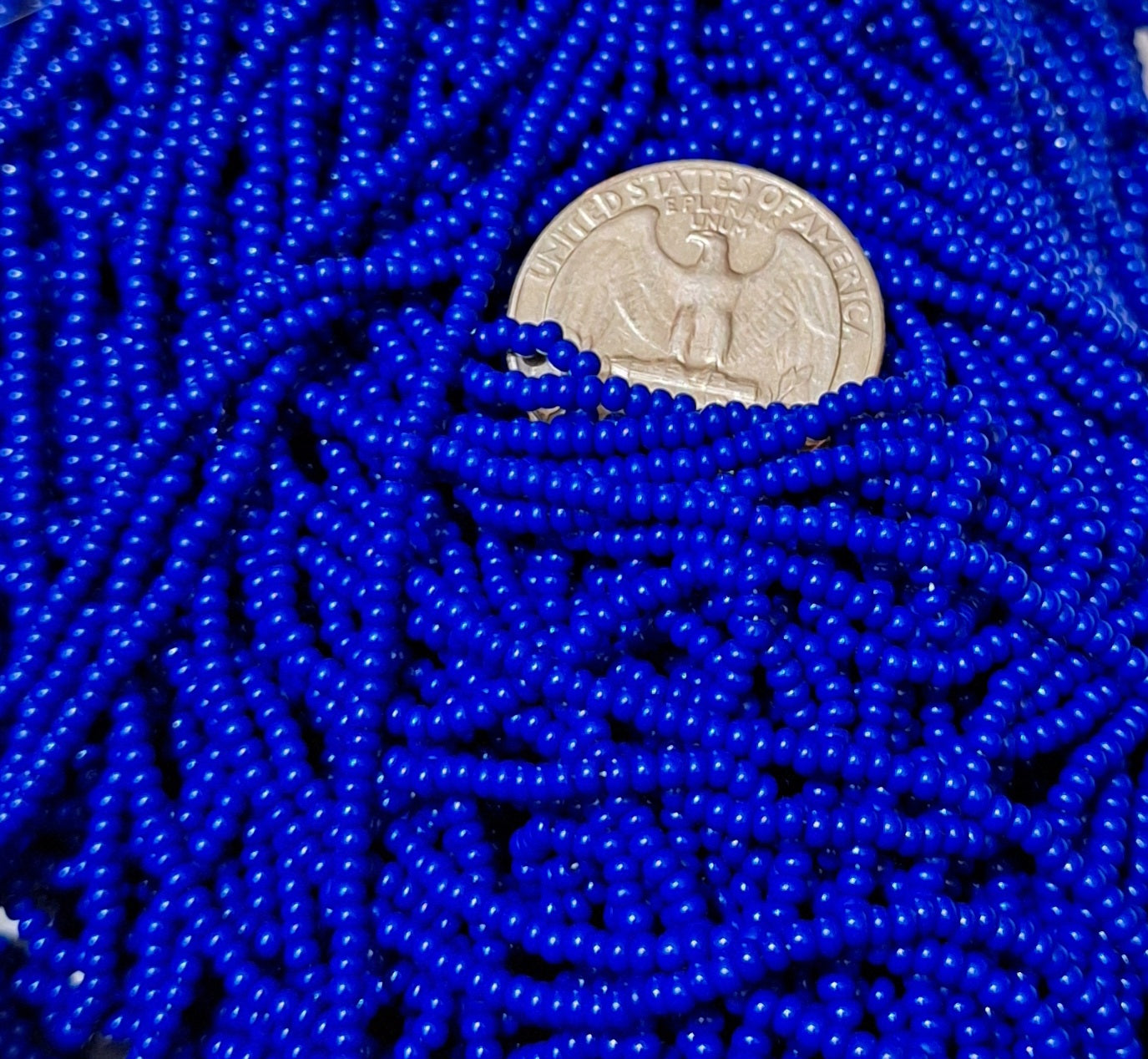 11/0 Medium Blue Opaque Czech Seed Beads Full Hank