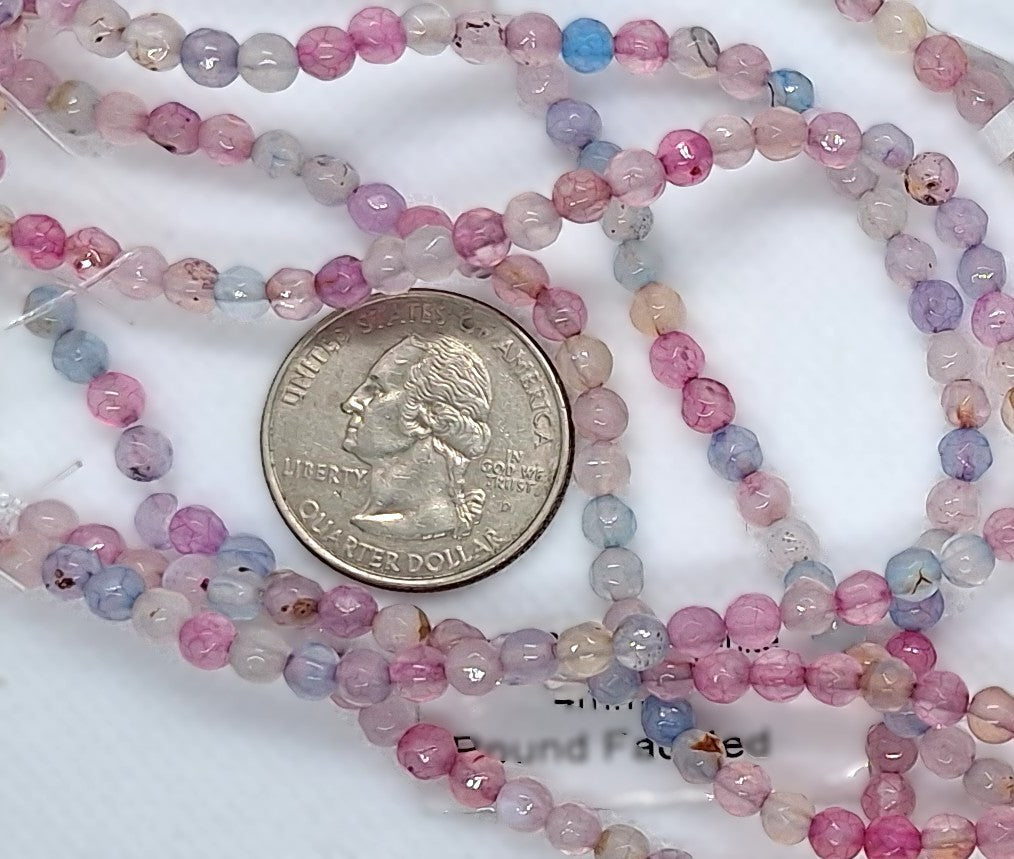 4mm Morganite Dyed Agate Faceted Round Gemstone Beads 8-Inch Strand