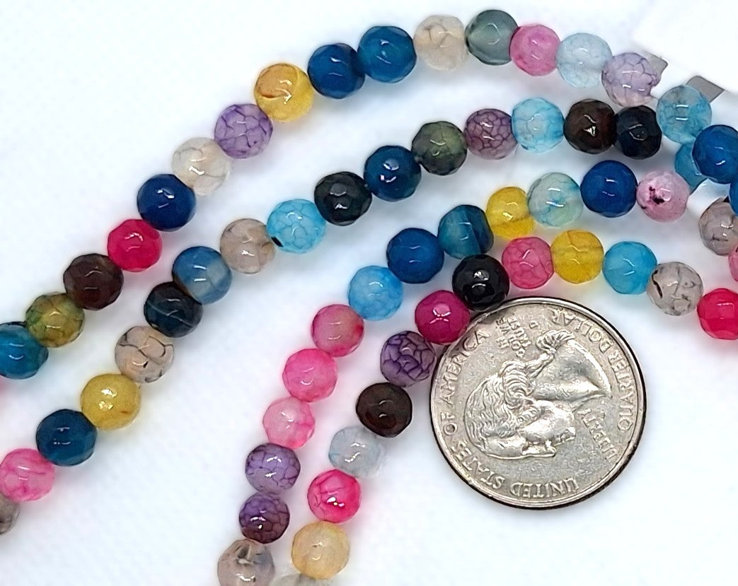 6mm Rainbow Dyed Agate Faceted Round Gemstone Beads 8-Inch Strand