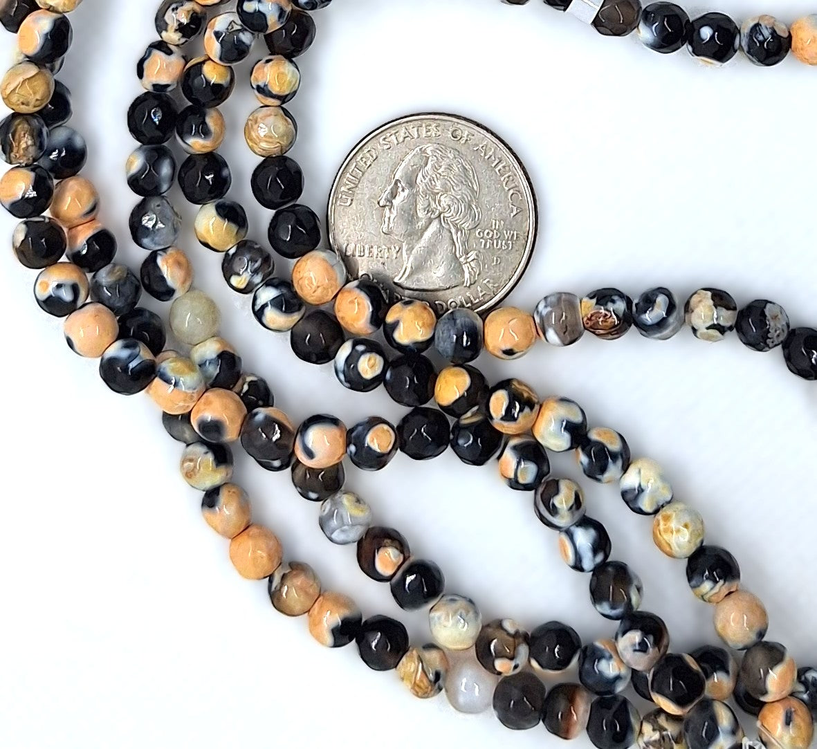 6mm Agate Dyed Black and Yellow Faceted Round Gemstone Beads 8-Inch Strand