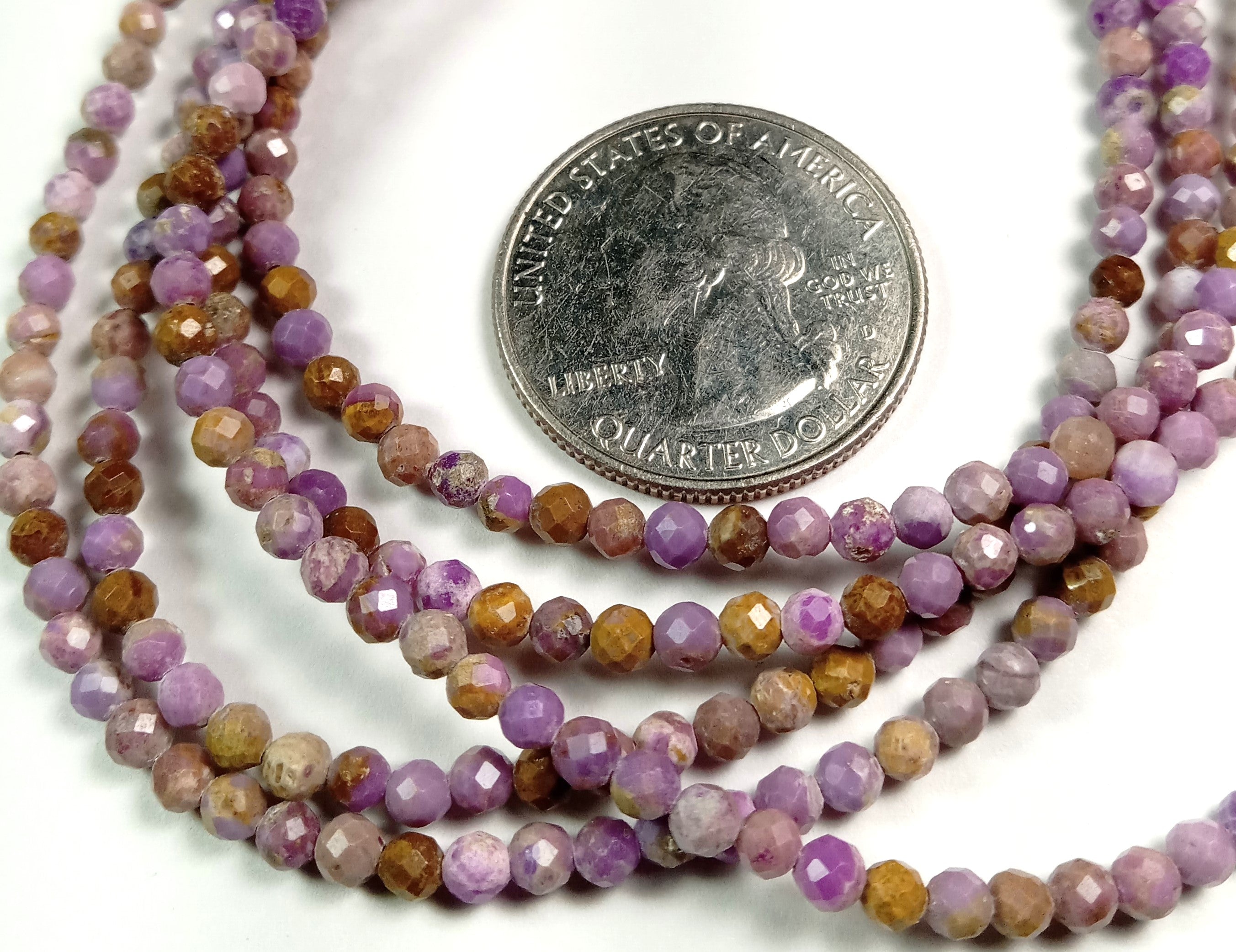 3mm Lepidolite Faceted Round Gemstone Beads 8-Inch Strand