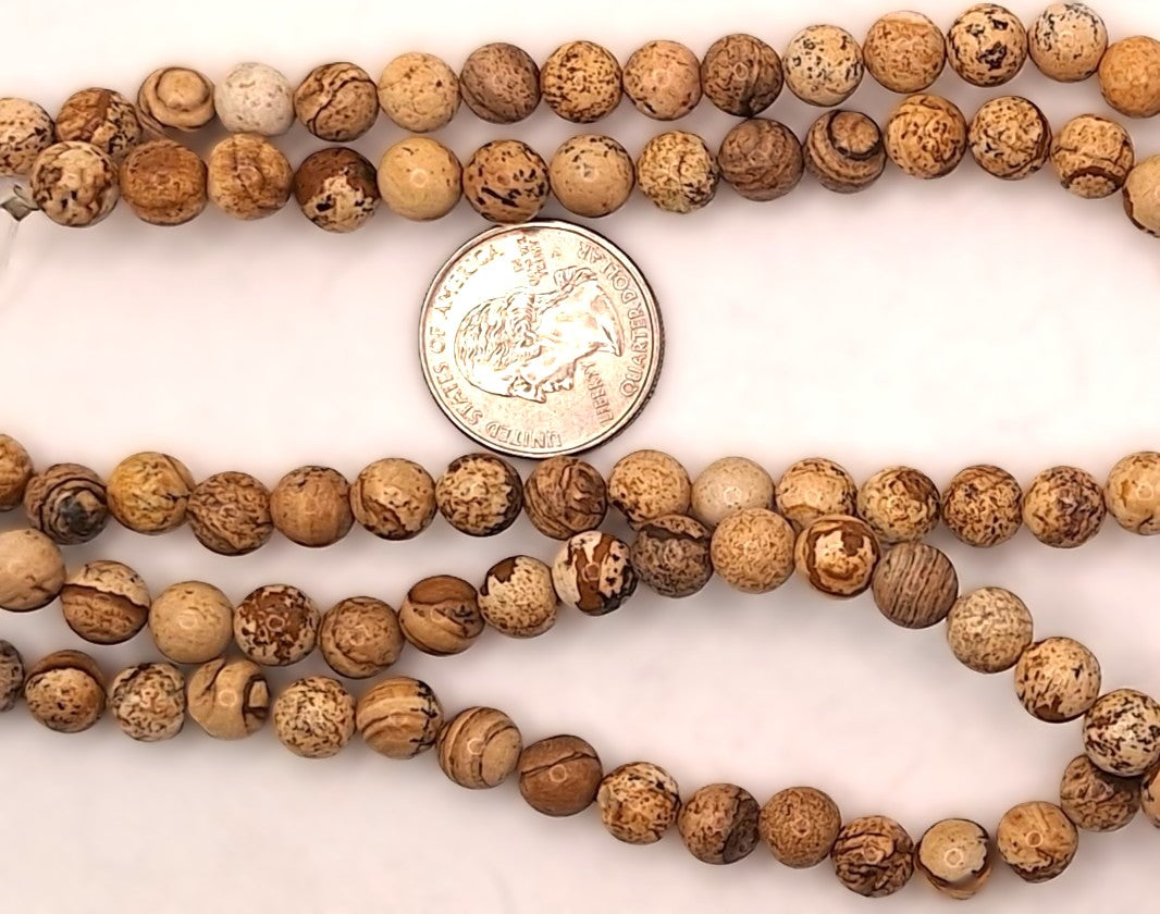 8mm Picture Jasper Round Gemstone Beads 8-Inch Strand