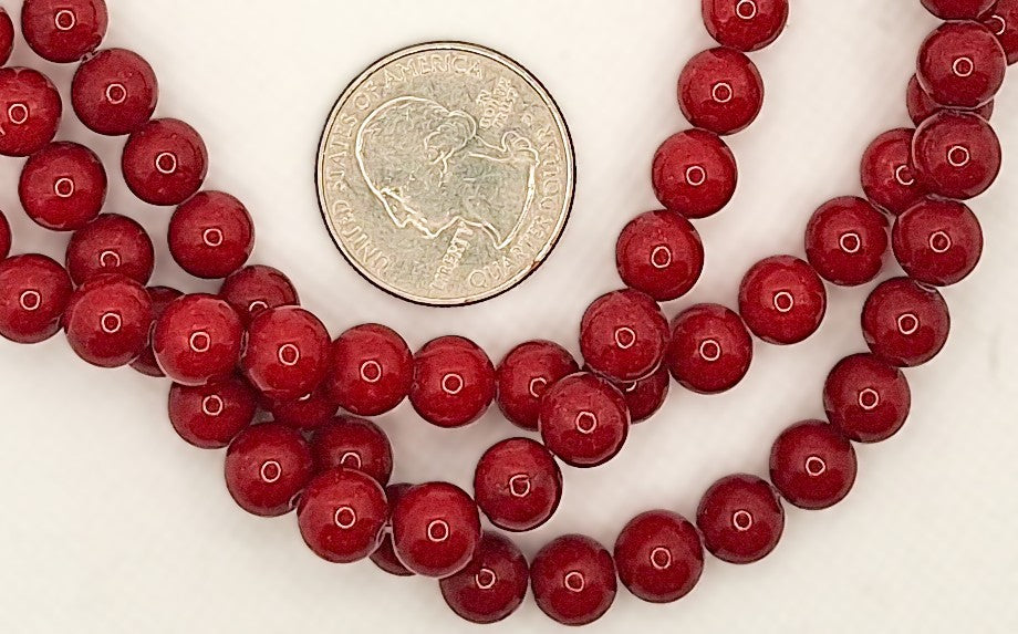 8mm Red Jade Dyed Round Gemstone Beads 8-inch Strand
