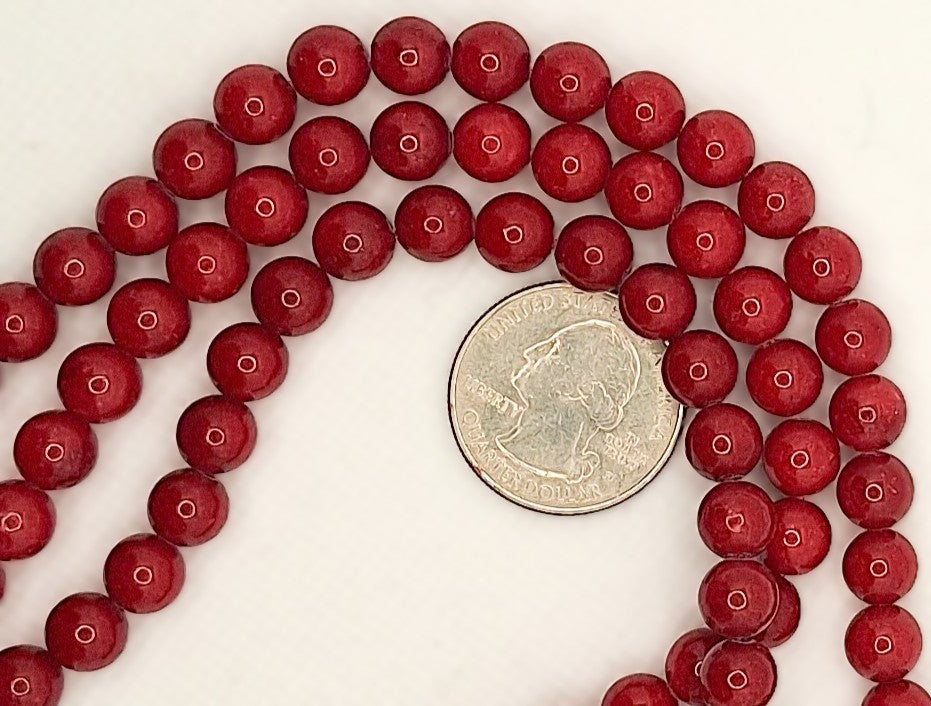 8mm Red Jade Dyed Round Gemstone Beads 8-inch Strand