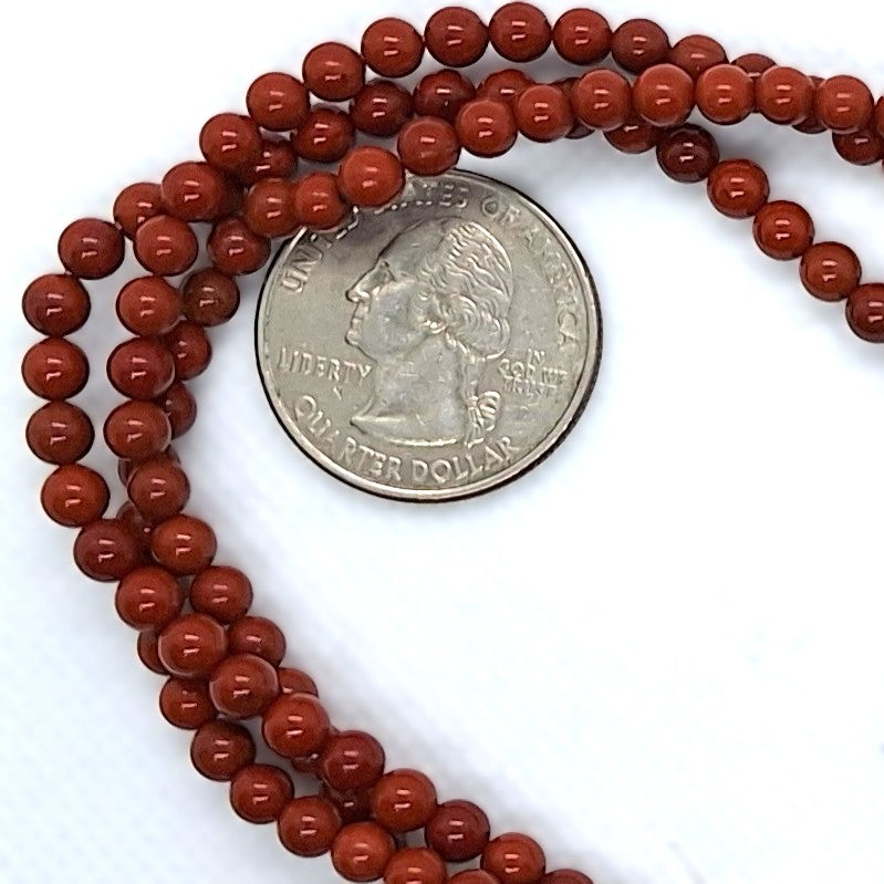 4mm Red Jasper Round Gemstone Beads 8-Inch Strand
