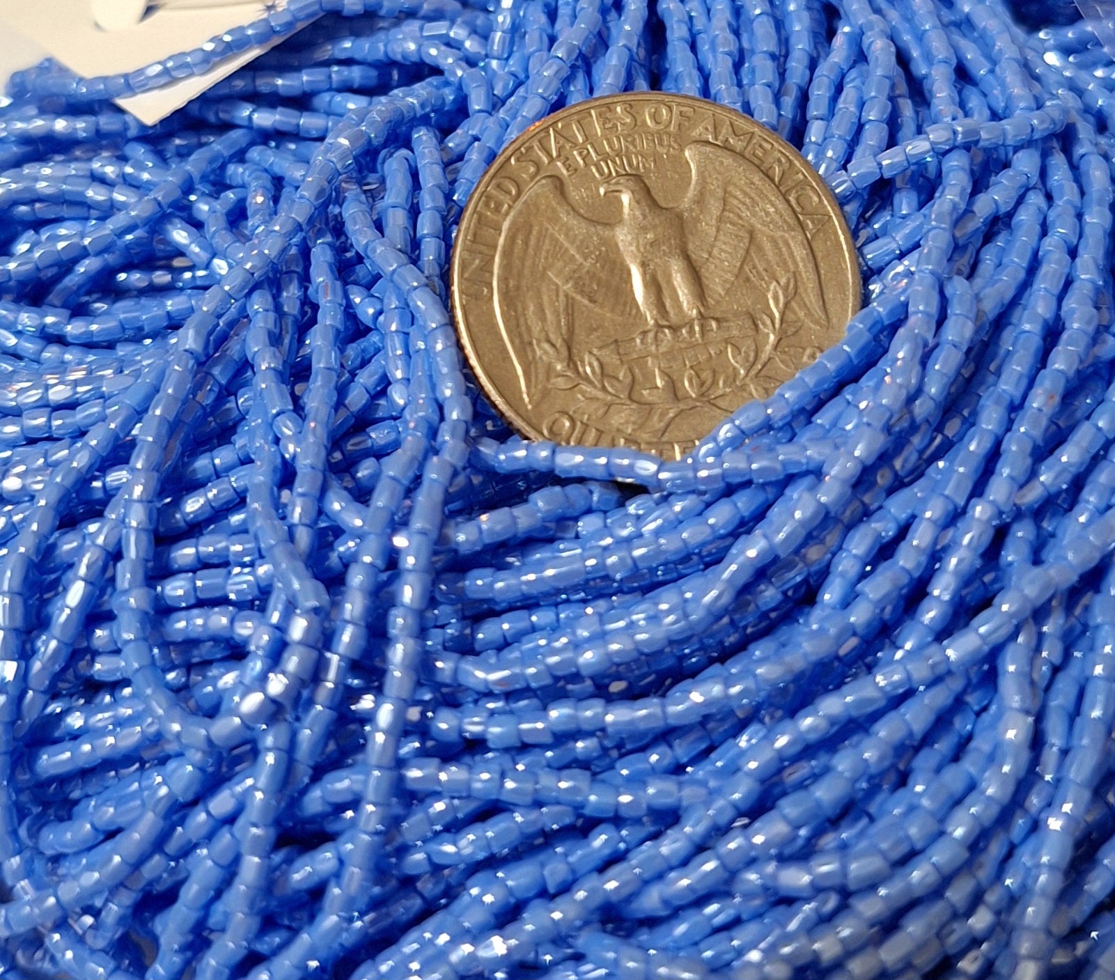 12/0 Light Blue Luster Opaque 3-Cut Seed Beads Full Hank