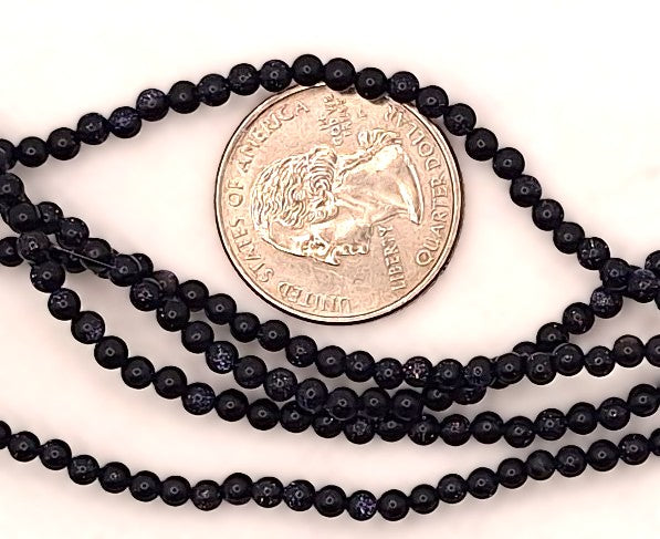 3mm Blue Goldstone Round Gemstone Beads 8-inch Strand