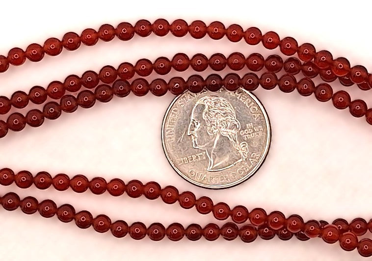 4mm Carnelian Round Gemstone Beads 8-Inch Strand