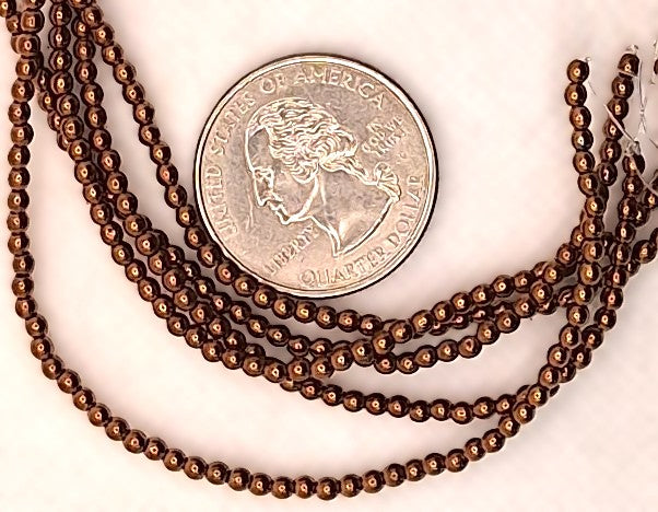 2mm Copper-Plated Hematite Round Gemstone Beads 8-Inch Strand