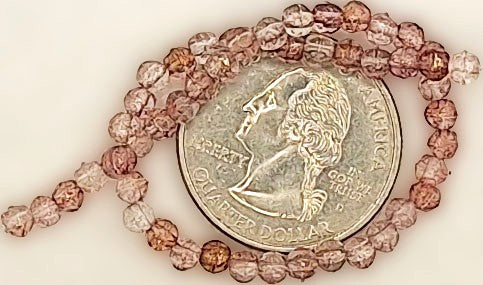 3mm Topaz Pink Transparent Luster English Cut Pressed Glass Czech Beads 50ct