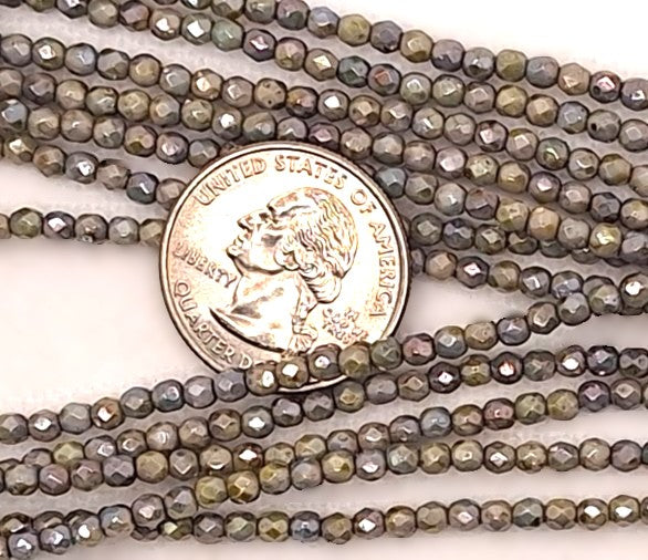 3mm Luster Green Opaque Fire-Polished Faceted Round Beads 50ct