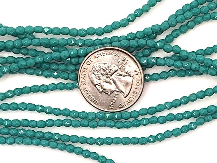 3mm Persian Turquoise Opaque Fire-Polished Faceted Round Beads 50ct