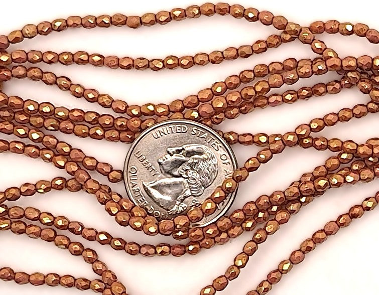 3mm Rose Gold Topaz Luster Opaque Fire-Polished Faceted Round Beads 50ct
