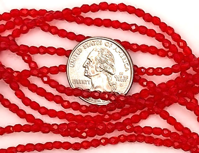 3mm Siam Ruby Red Transparent Fire-Polished Faceted Round Beads 50ct