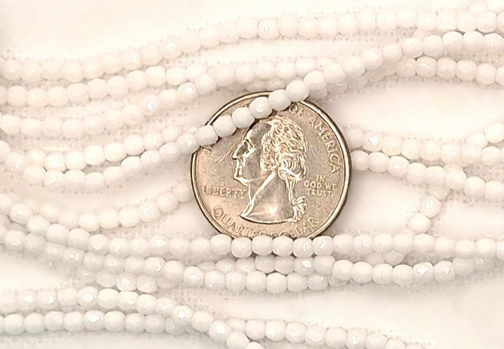 3mm White Opaque Fire-Polished Faceted Round Beads 50ct