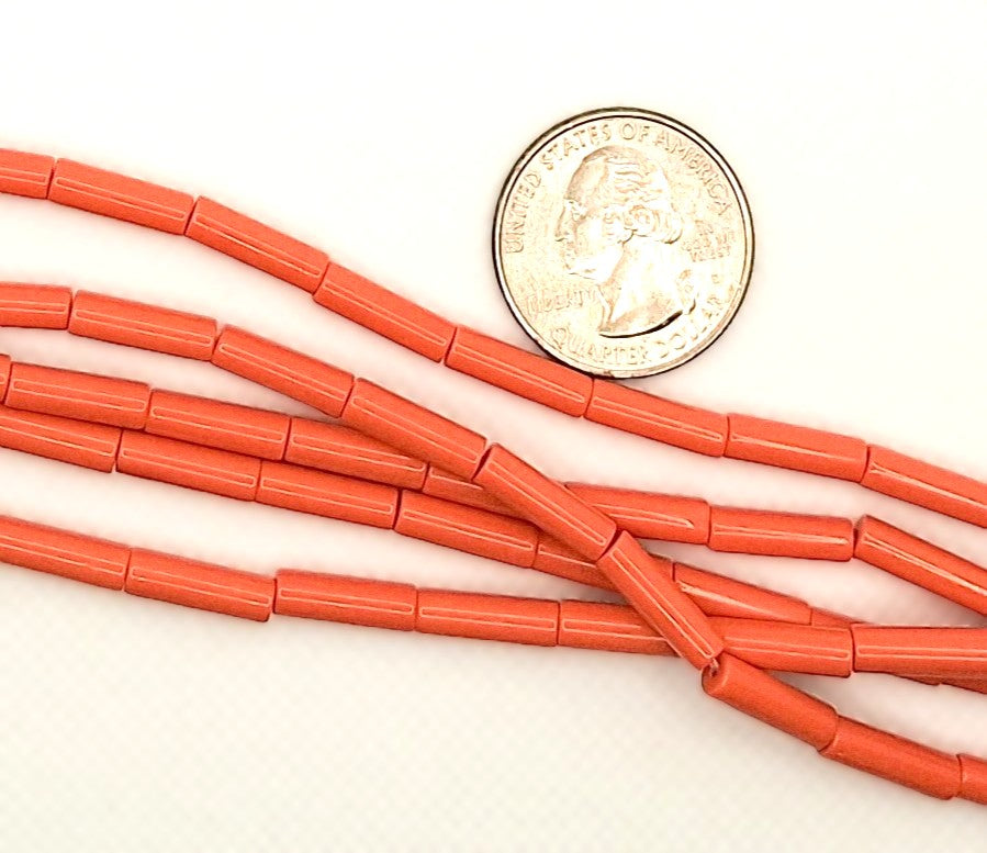 13x4mm Pink Coral Imitation Round Cylinder Resin Beads 8-inch Strand