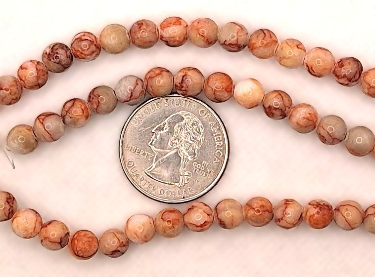 6mm Red Line Jasper Round Gemstone Beads 8-Inch Strand