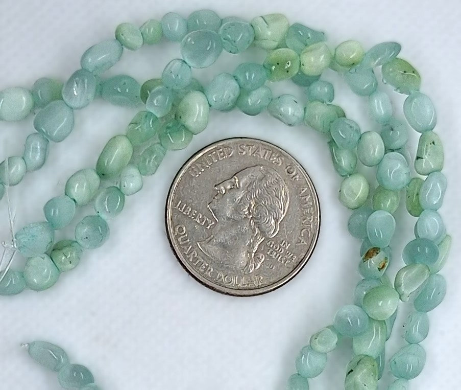 5x3mm Green Angelite Pebble Nugget Gemstone Beads 8-Inch Strand