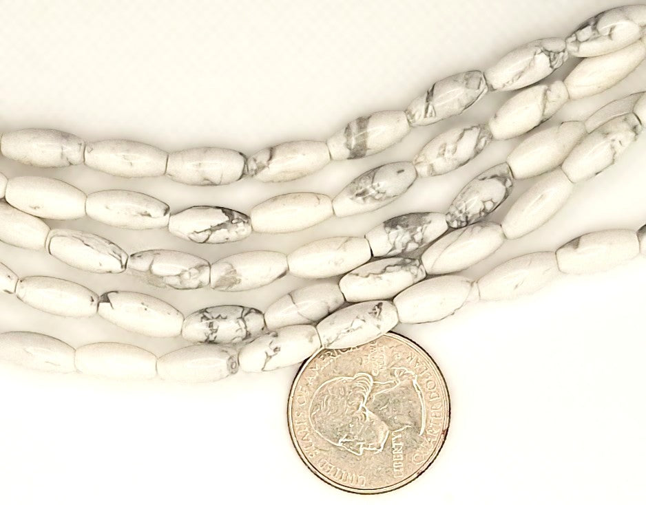 12x5mm White Howlite Rice Gemstone Beads 8-inch Strand