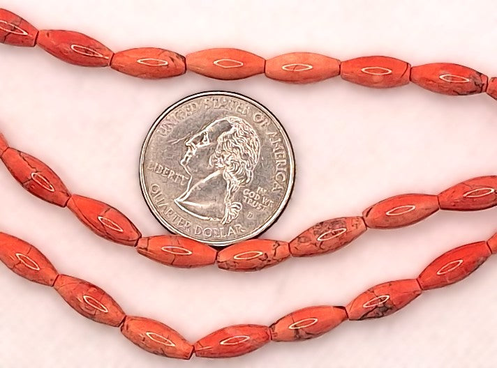 12x5mm Pink Dyed Howlite Rice Gemstone Beads 8-Inch Strand