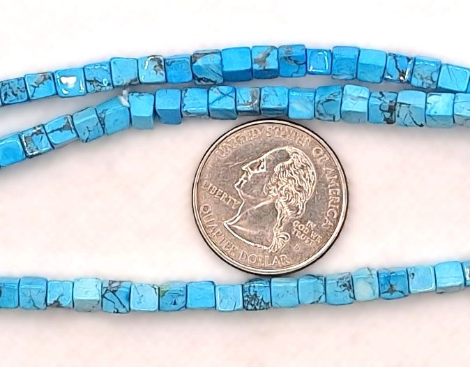 4mm Turquoise Blue Dyed Howlite Square Cube Gemstone Beads 8-Inch Strand