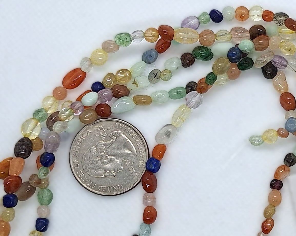 5x3mm Mixed Stone Pebble Nugget Gemstone Beads 8-Inch Strand