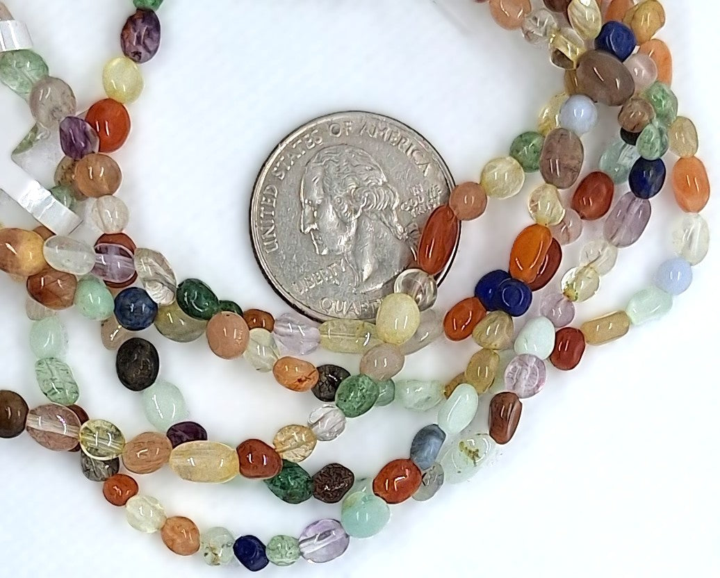 5x3mm Mixed Stone Pebble Nugget Gemstone Beads 8-Inch Strand