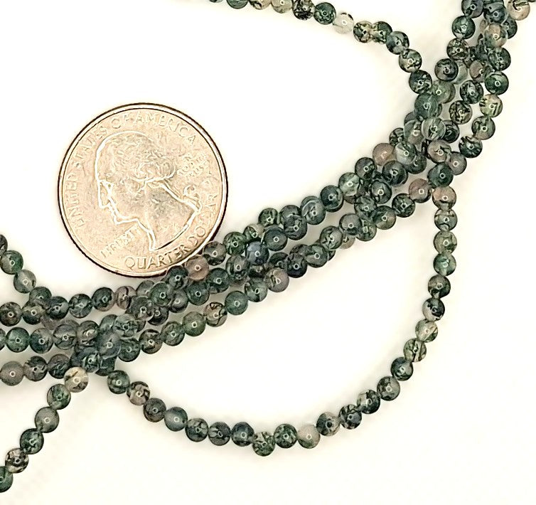 3mm Moss Agate Round Gemstone Beads 8-inch Strand