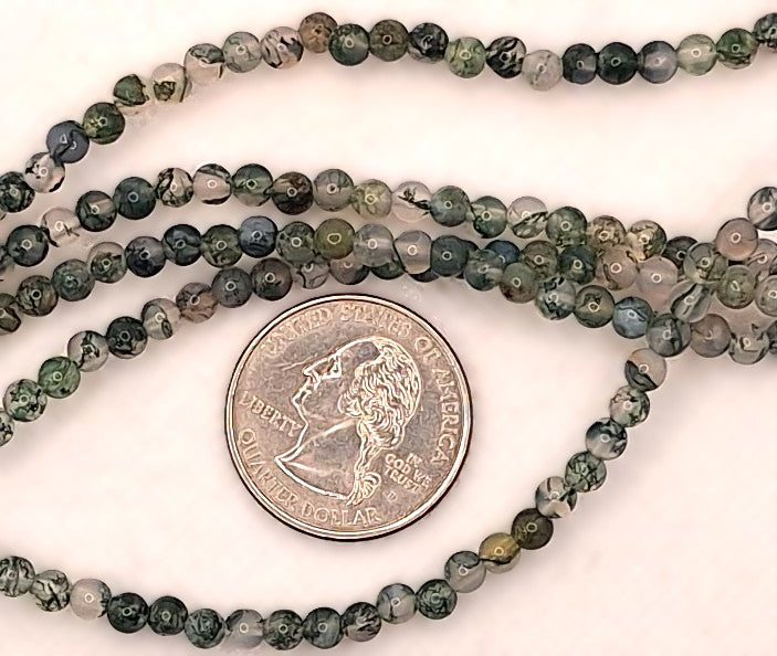4mm Moss Agate Round Gemstone Beads 8-Inch Strand