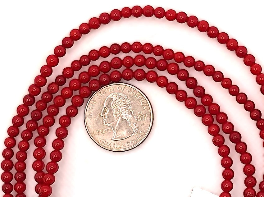 4mm Red Coral Gemstone Beads 8-Inch Strand