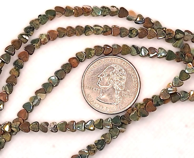 4mm Rhyolite Flat Heart Gemstone Beads 8-Inch Strand