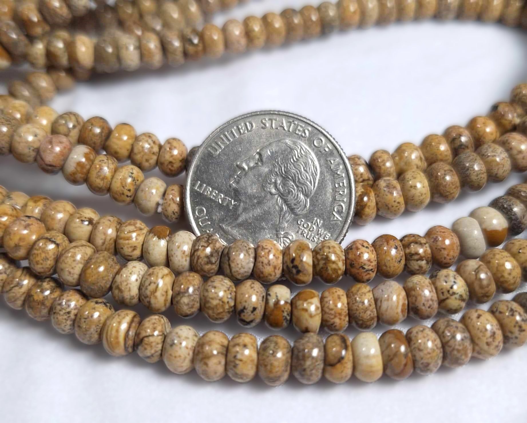 6x4mm Picture Jasper Rondelle Gemstone Beads 16-Inch Strand