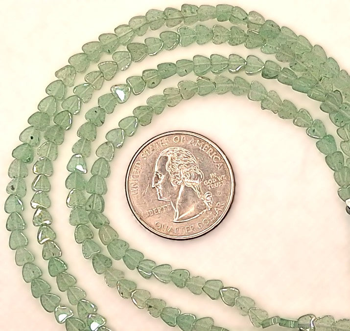 4mm Green Aventurine Flat Heart Gemstone Beads 8-Inch Strand