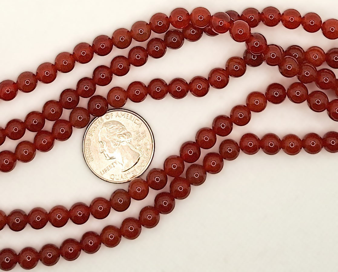6mm Dark Carnelian Round Gemstone Beads 8-inch Strand