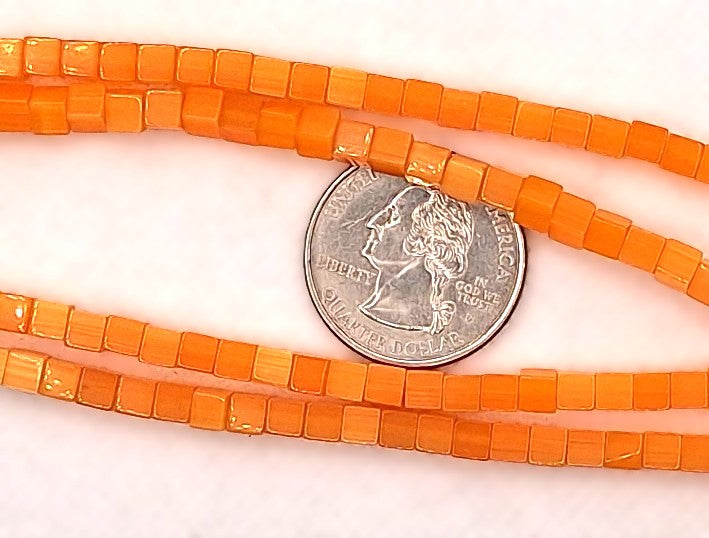 4mm Orange Cat's Eye Square Cube Glass Beads 8-Inch Strand