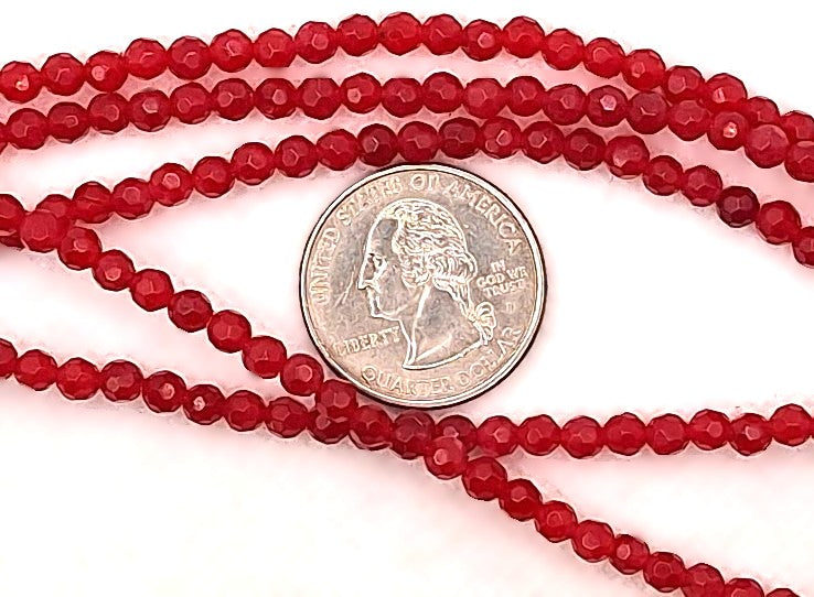 4mm Cherry Quartz Dyed Red Faceted Round Gemstone Beads 8-Inch Strand