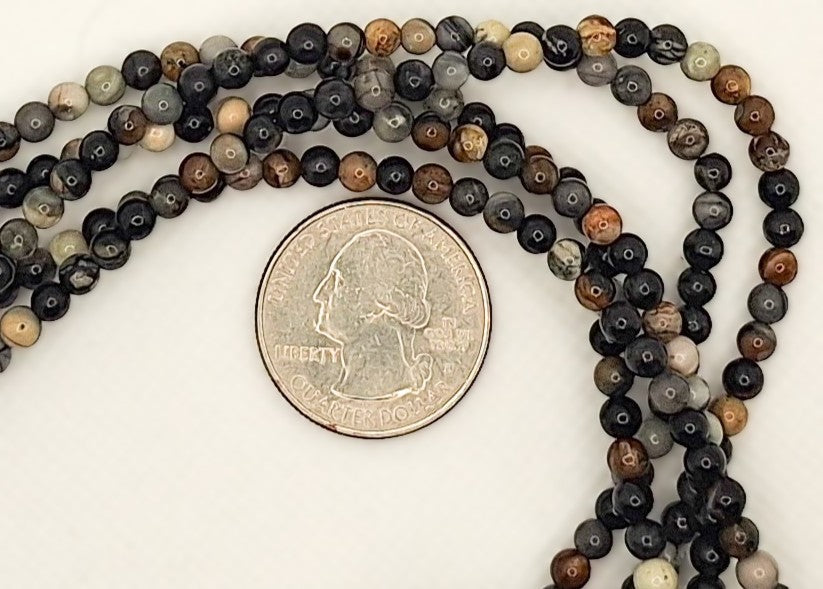 4mm Chinese Writing Stone Round Gemstone Beads 8-inch Strand