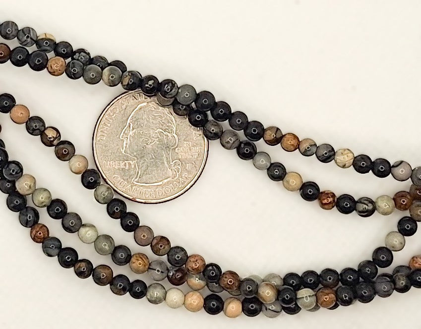 4mm Chinese Writing Stone Round Gemstone Beads 8-inch Strand
